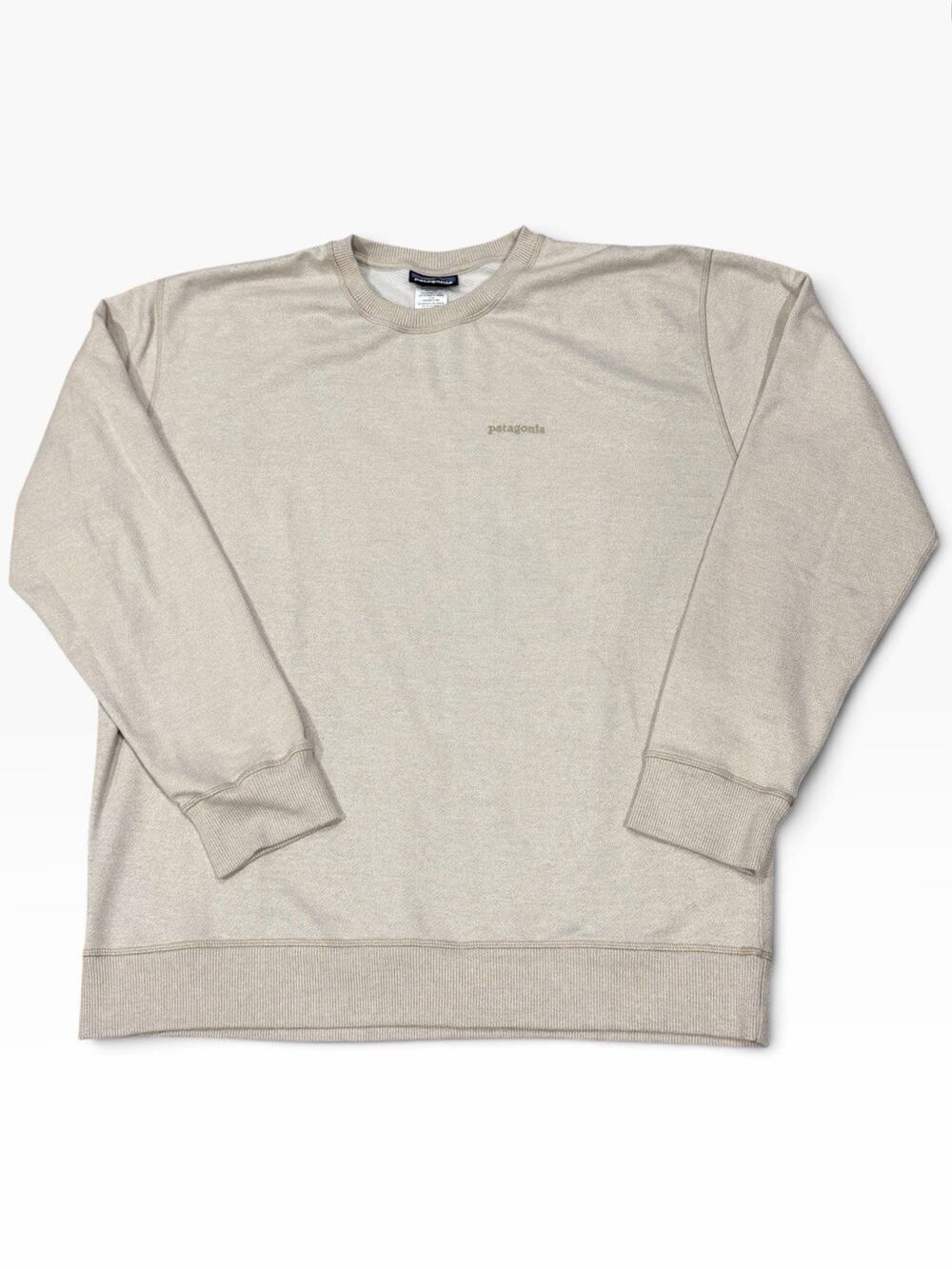 Patagonia Hallett Cotton Poly Crewneck Sweatshirt Light Tan Embroidered Logo XXL